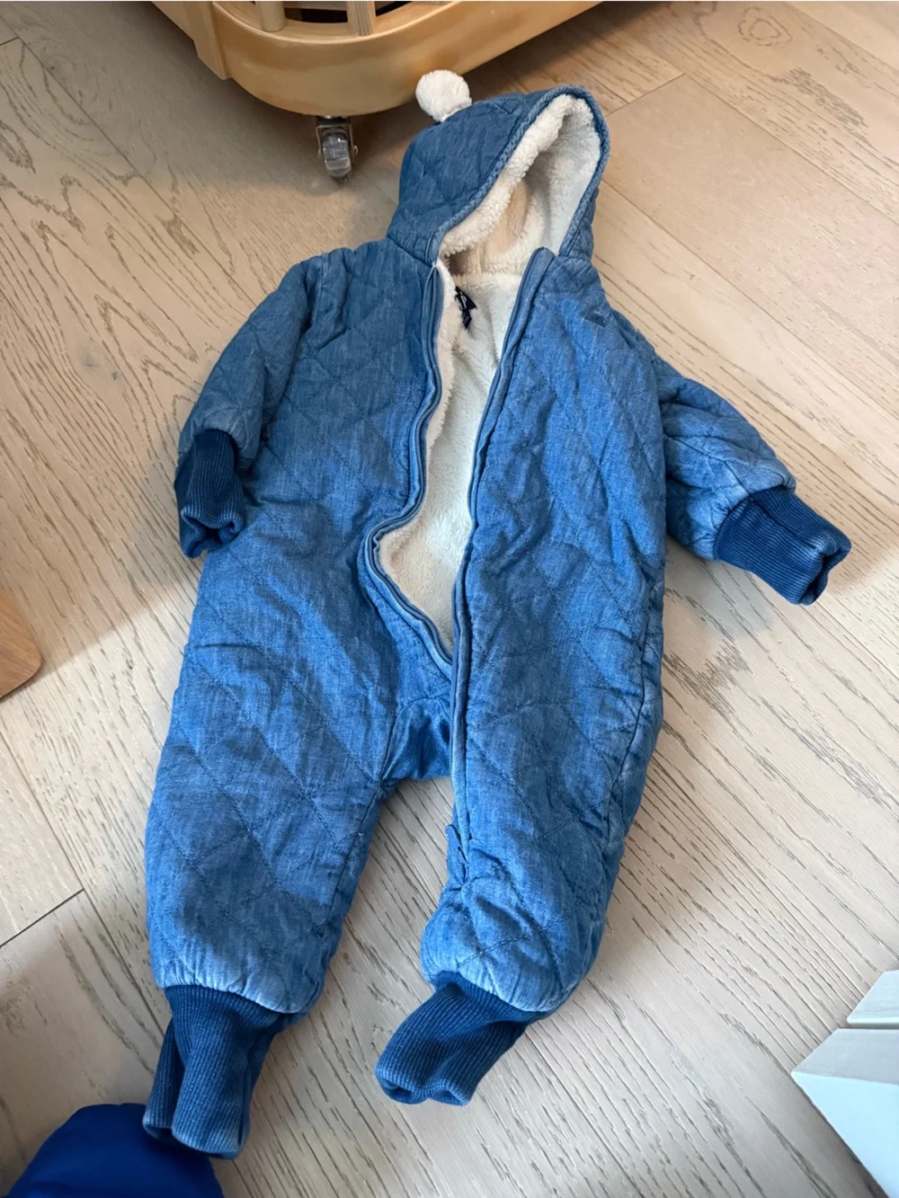 GAP Blue Quilted Lined Baby Romper with Hood